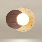 Applique murale moderne Milton en Verre, Travertin jaune Bois et beige