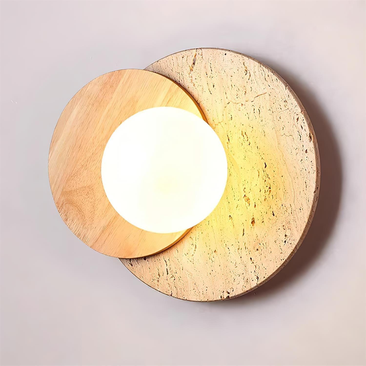 Applique murale moderne Milton en Verre, Travertin jaune Bois et beige