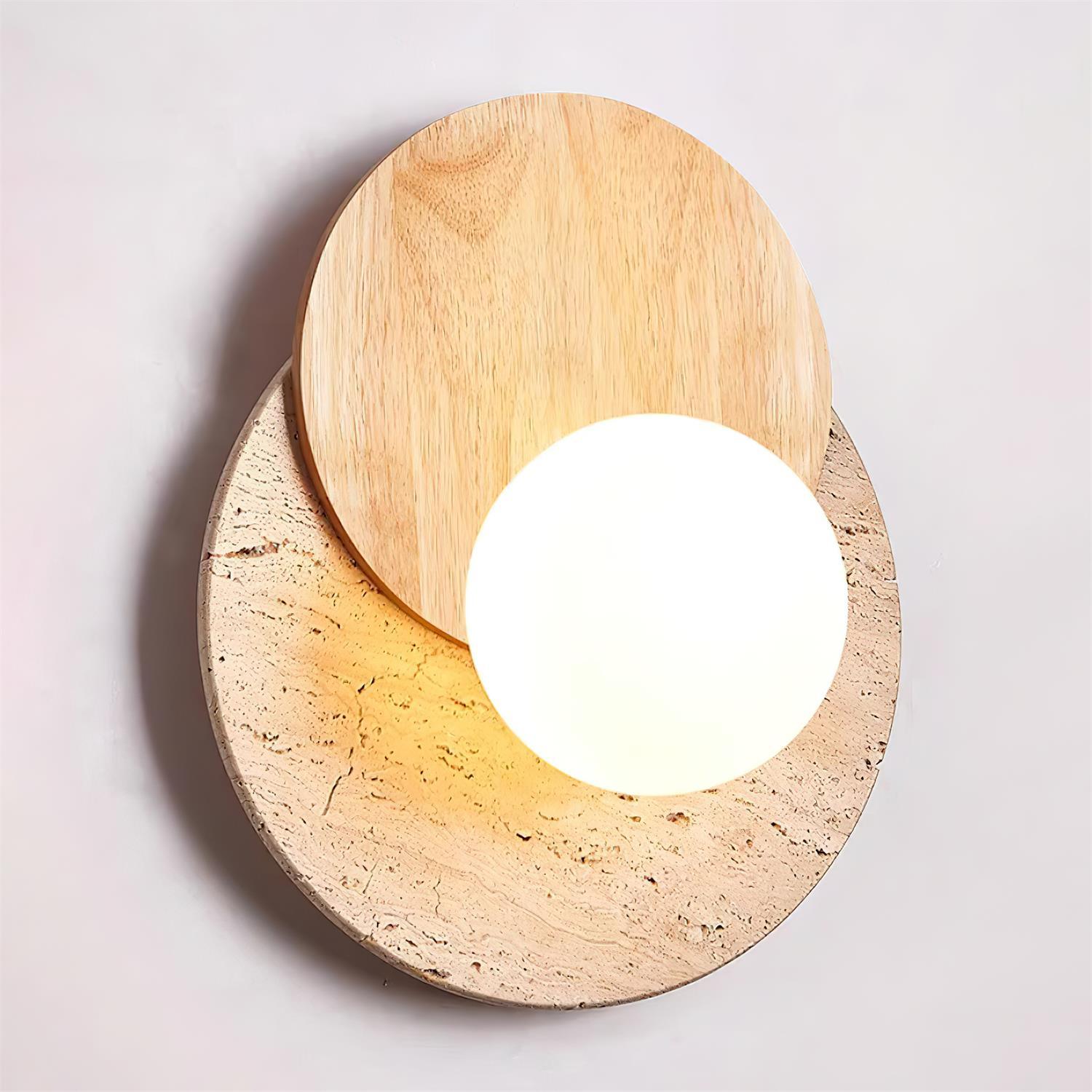 Applique murale moderne Milton en Verre, Travertin jaune Bois et beige
