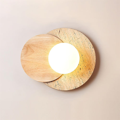 Applique murale moderne Milton en Verre, Travertin jaune Bois et beige