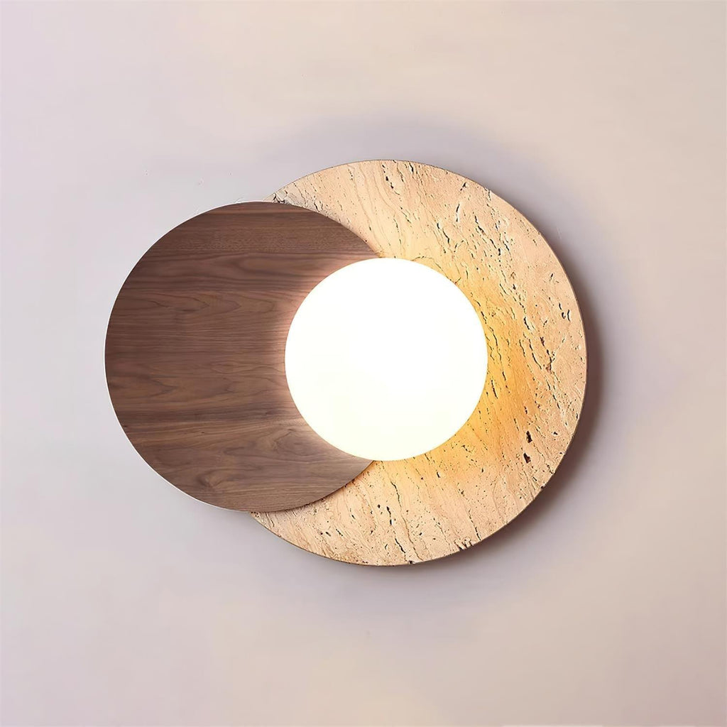 Applique murale moderne Milton en Verre, Travertin jaune Bois et beige