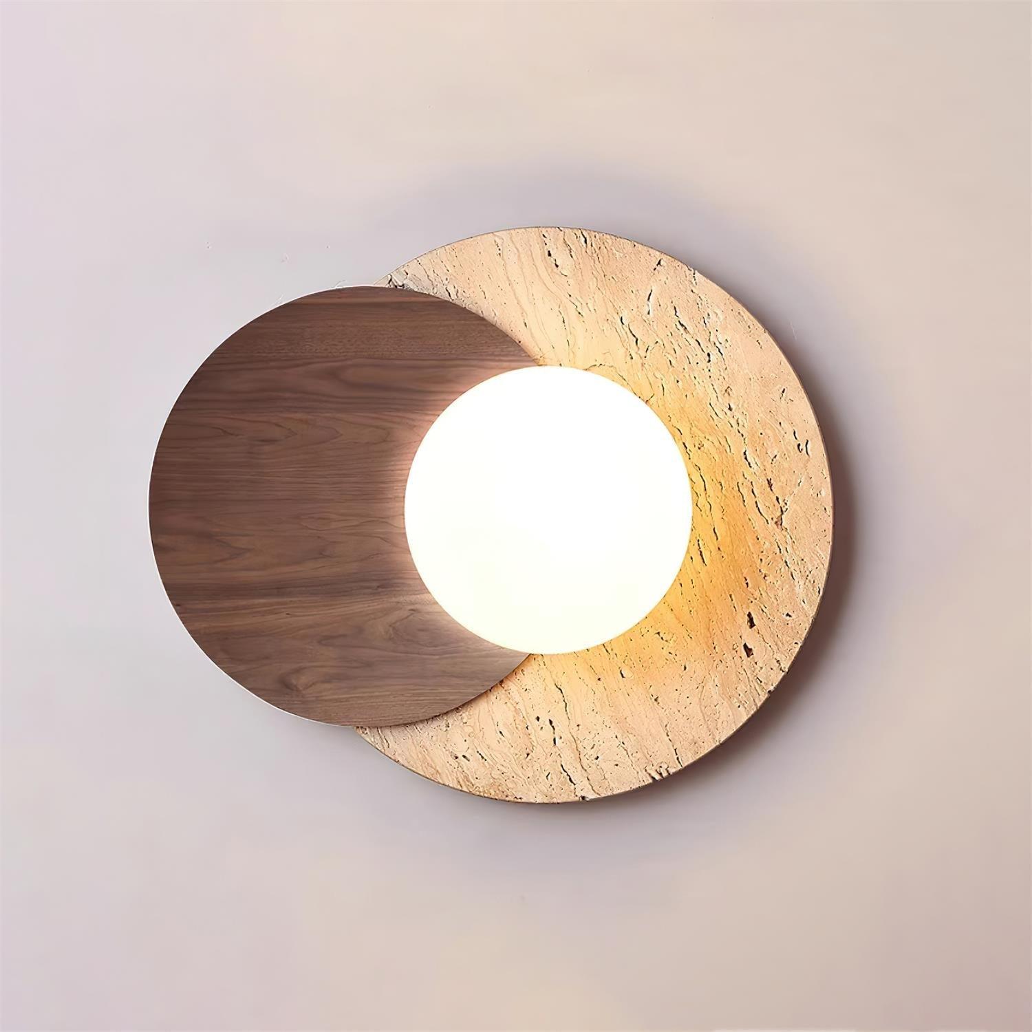 Applique murale moderne Milton en Verre, Travertin jaune Bois et beige