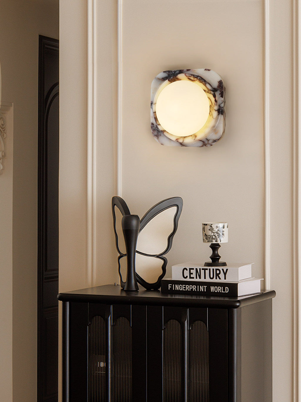 Applique murale moderne Mico en Marbre Bulgari et blanc