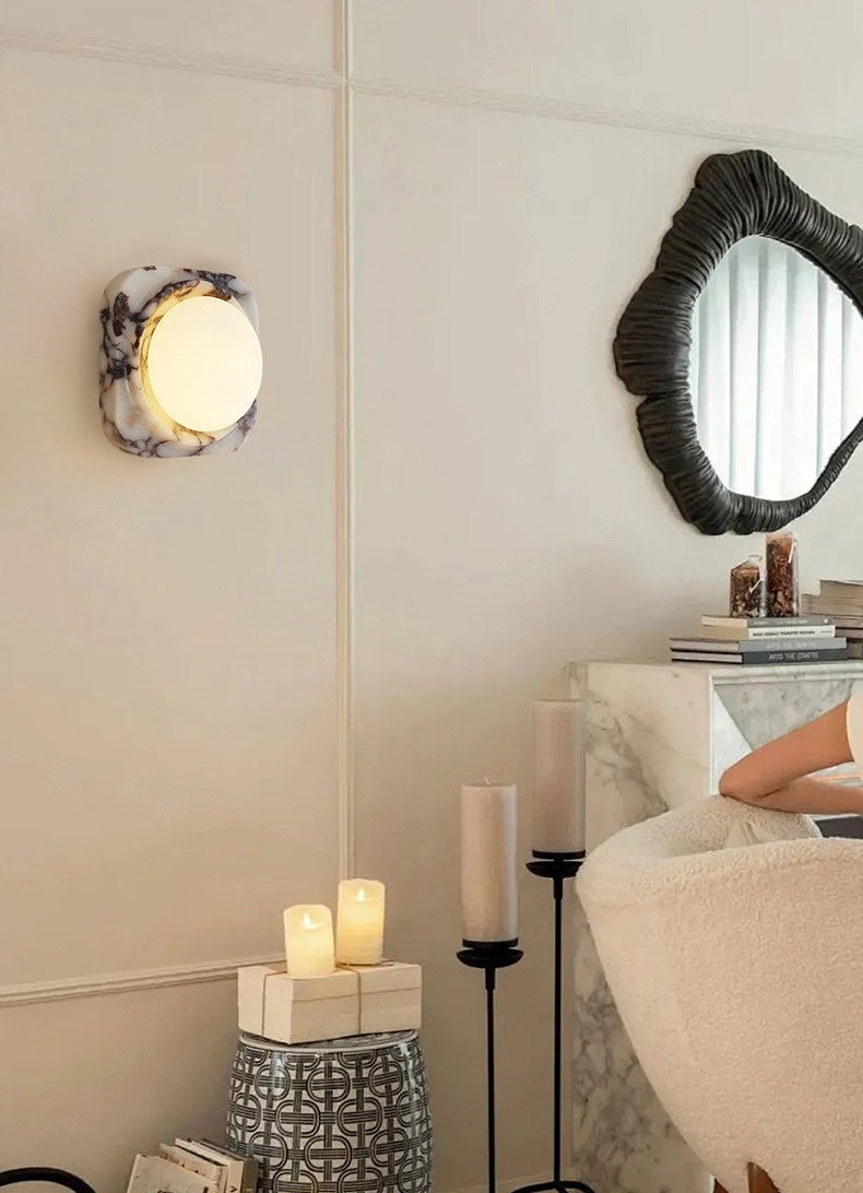 Applique murale moderne Mico en Marbre Bulgari et blanc