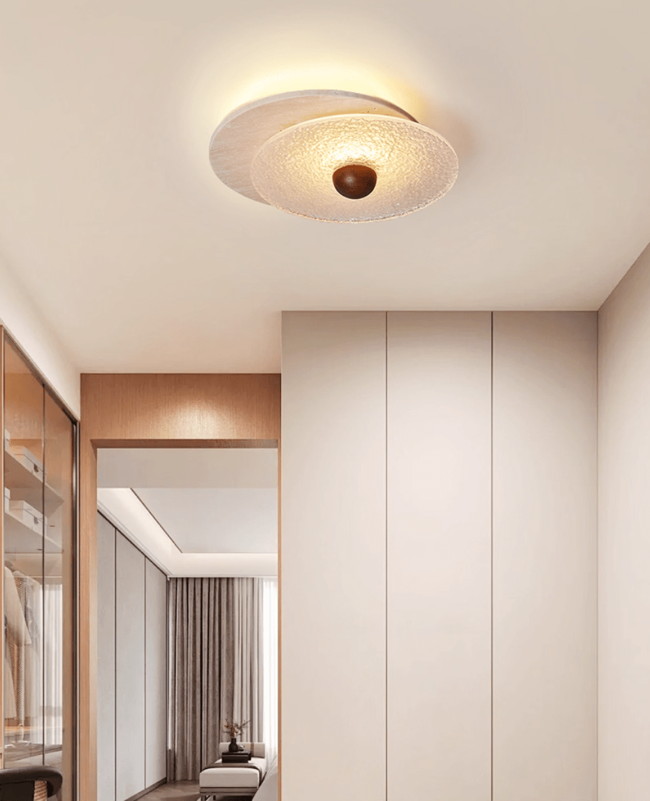 Plafonnier moderne Borgr en Noyer et travertin jaune