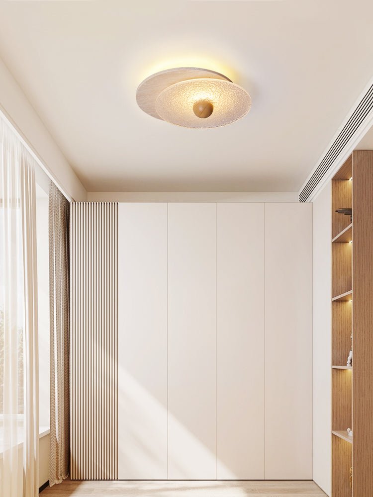 Plafonnier moderne Borgr en Bois et travertin jaune