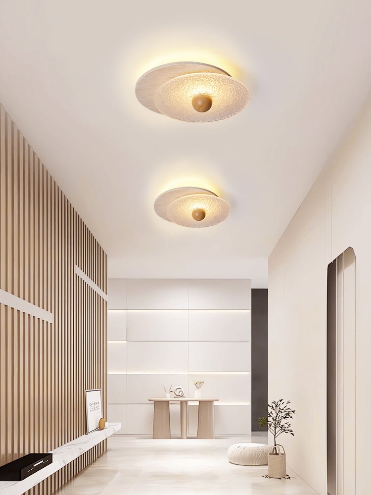 Plafonnier moderne Borgr en Bois et travertin jaune