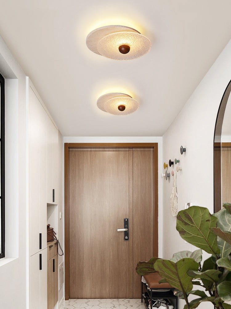 Plafonnier moderne Borgr en Bois et travertin jaune