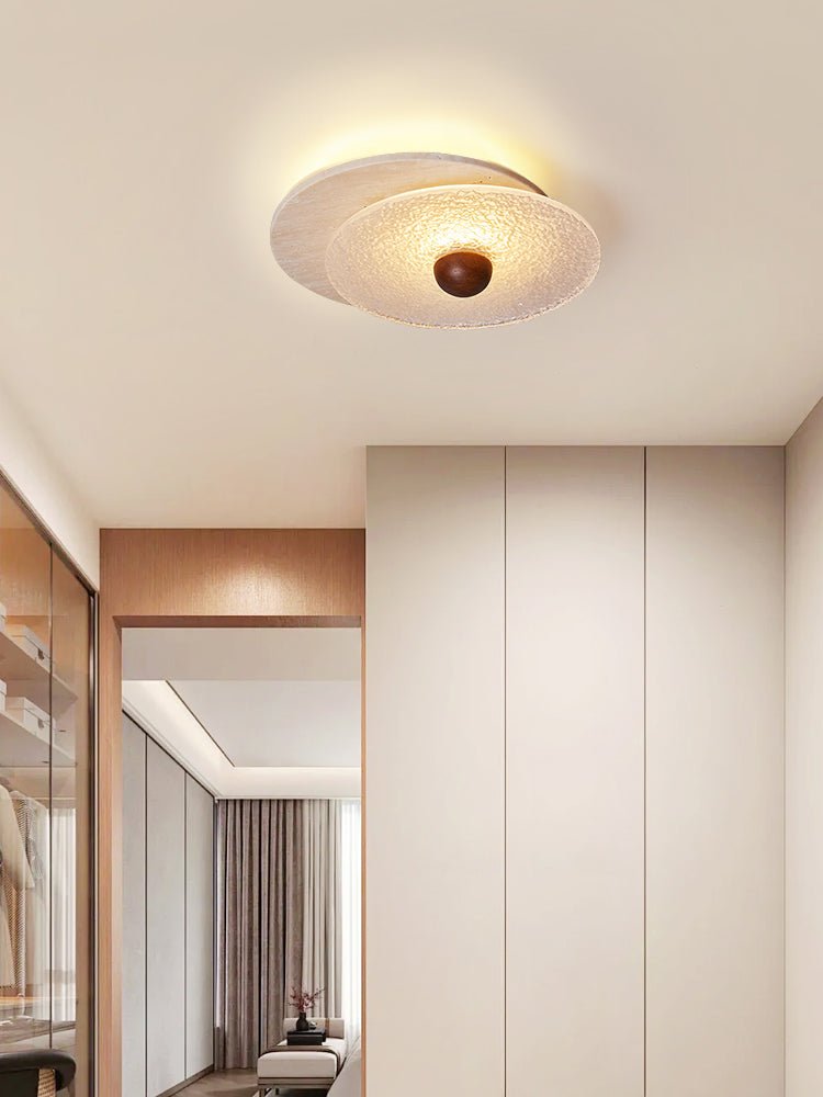 Plafonnier moderne Borgr en Noyer et travertin jaune