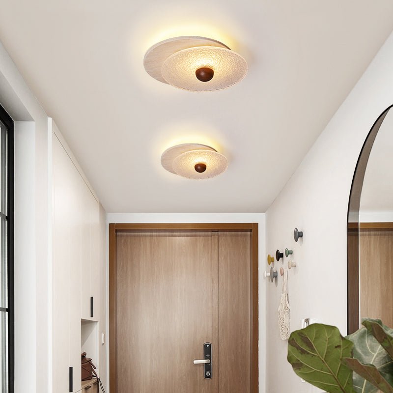 Plafonnier moderne Borgr en Noyer et travertin jaune