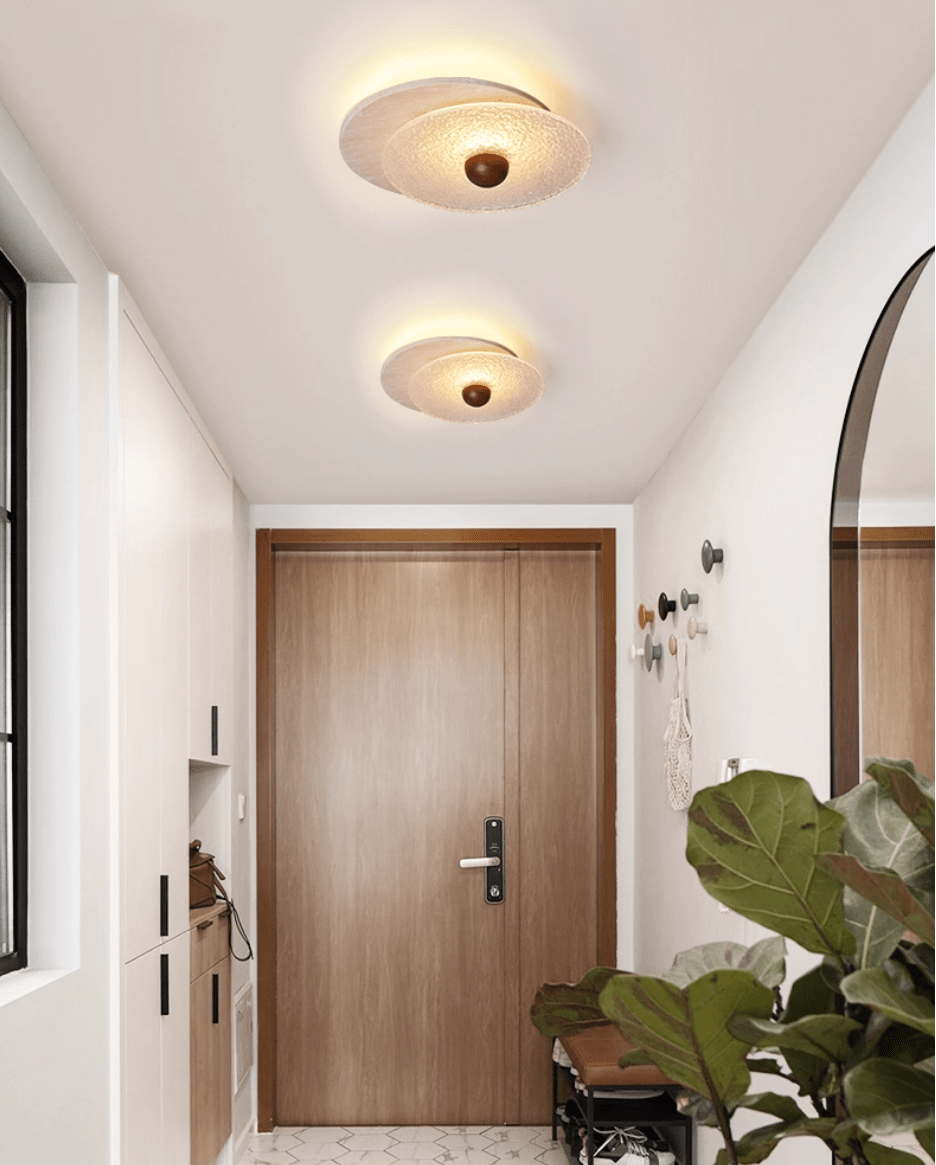 Plafonnier moderne Borgr en Noyer et travertin jaune