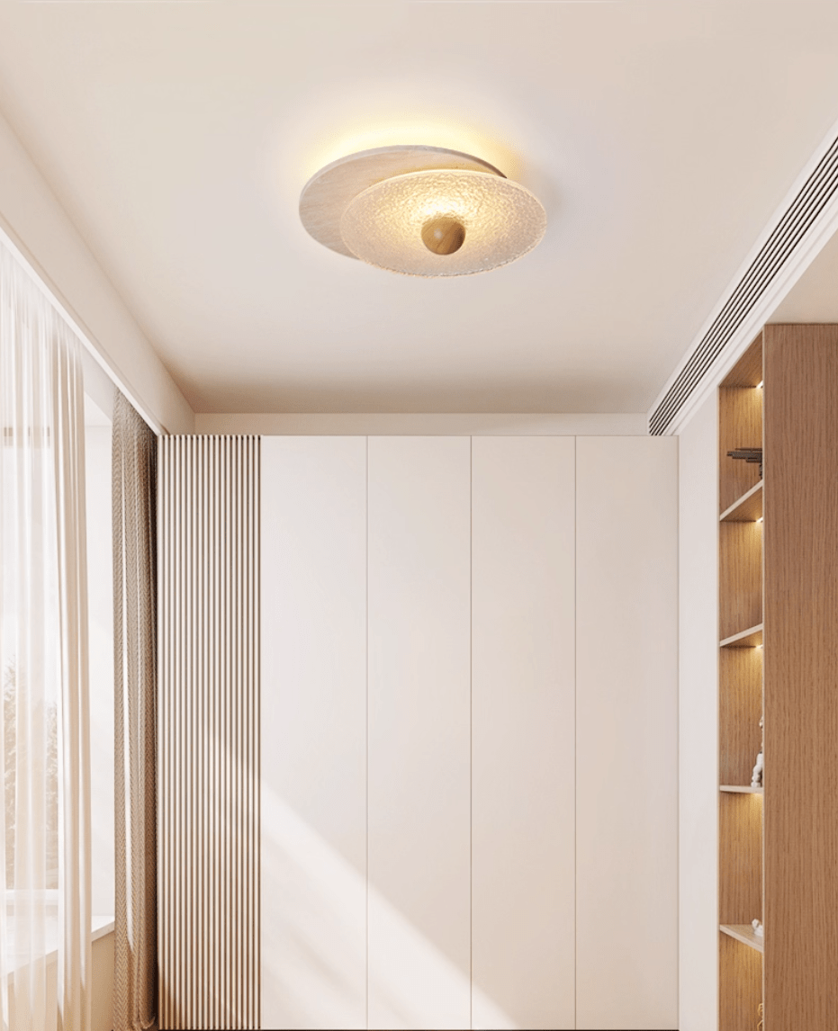 Plafonnier moderne Borgr en Bois et travertin jaune