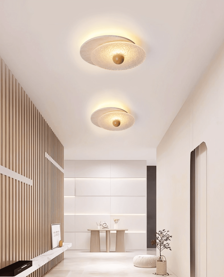 Plafonnier moderne Borgr en Bois et travertin jaune