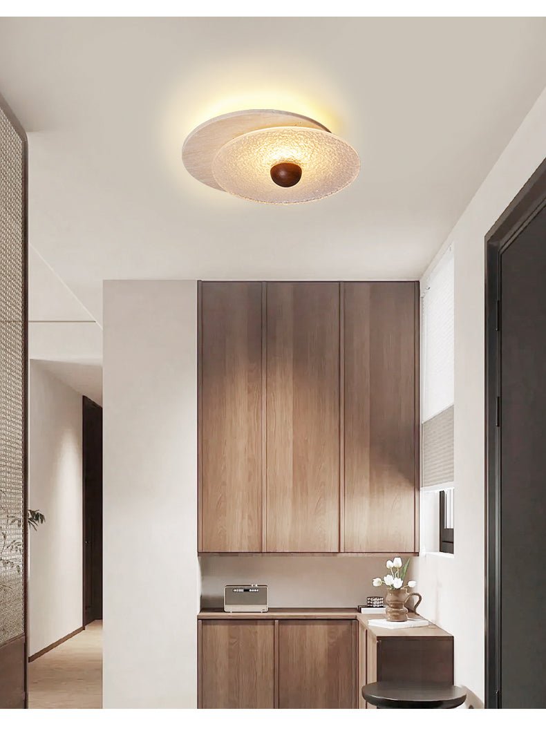 Plafonnier moderne Borgr en Noyer et travertin jaune