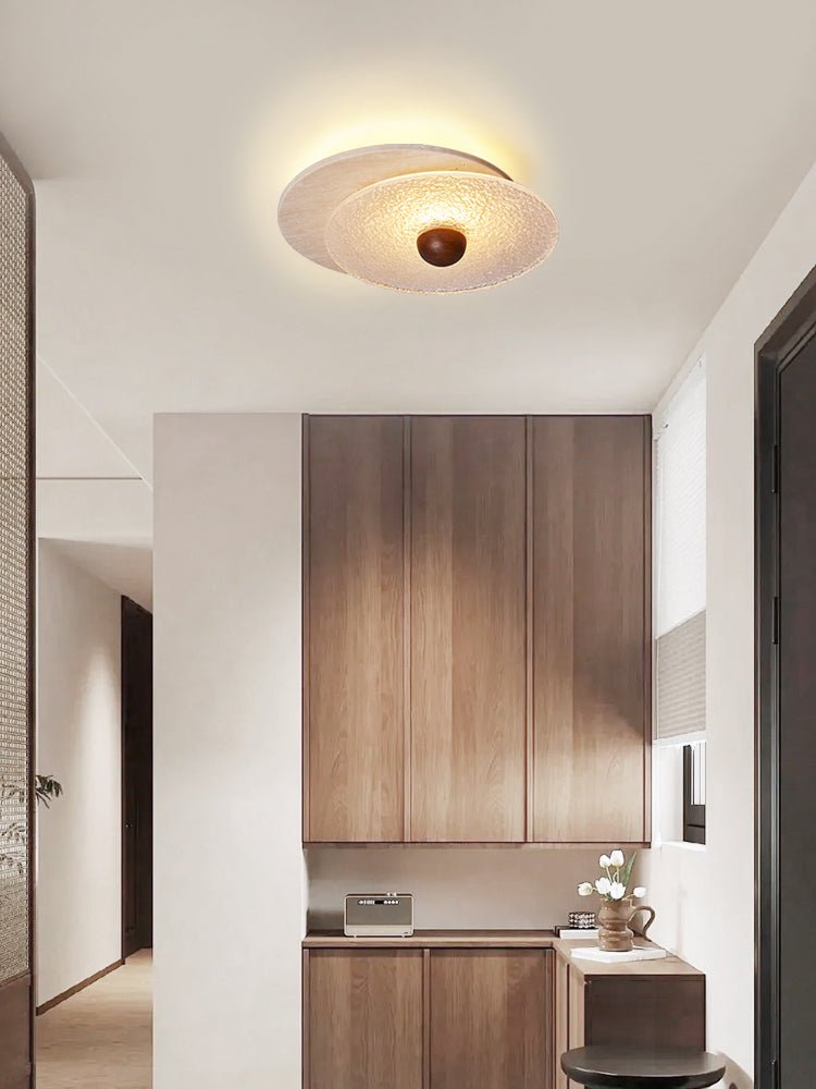 Plafonnier moderne Borgr en Noyer et travertin jaune