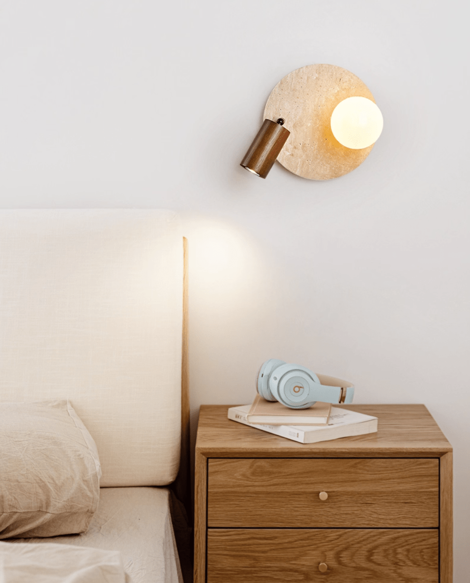 Applique murale moderne Cain en Bois et travertin jaune