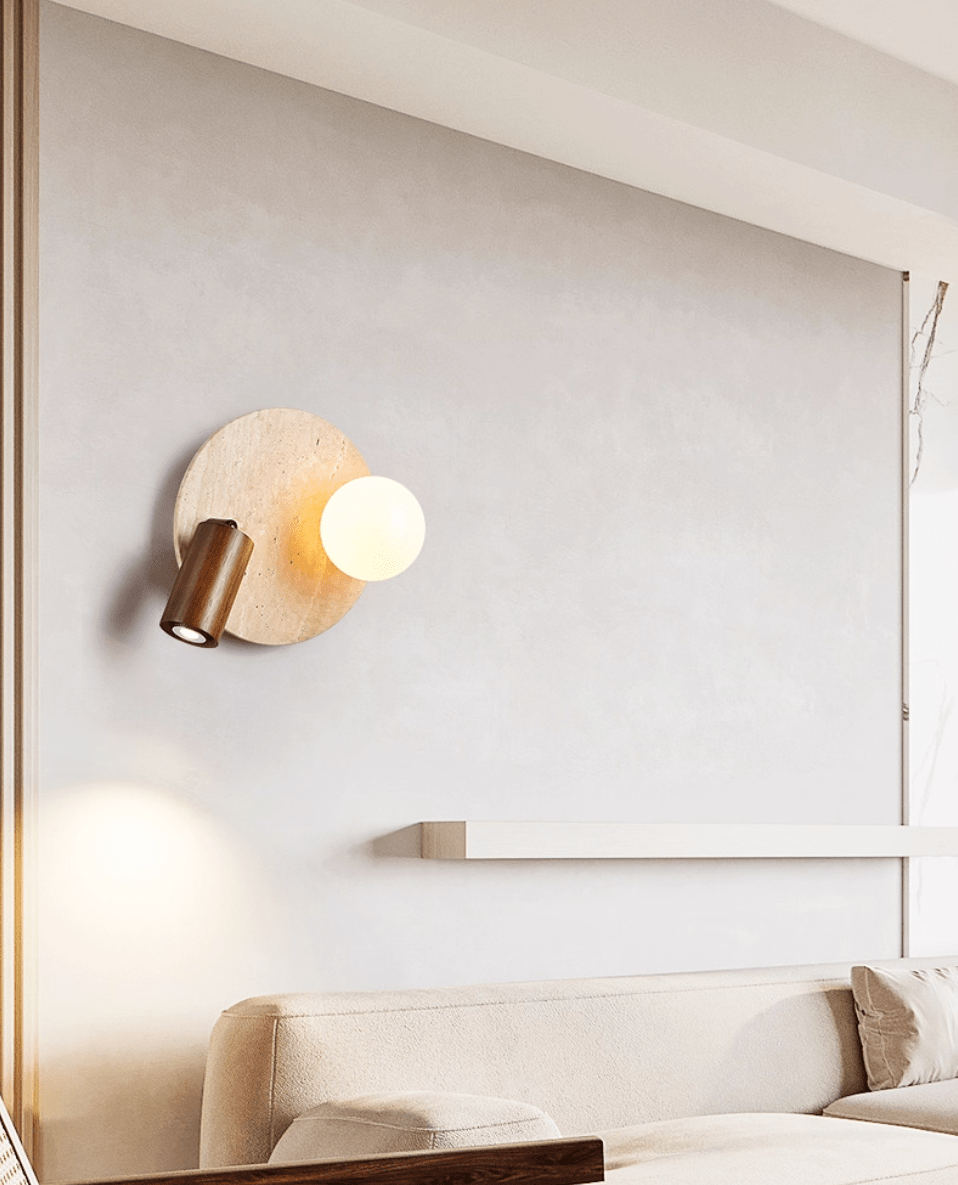 Applique murale moderne Cain en Bois et travertin jaune