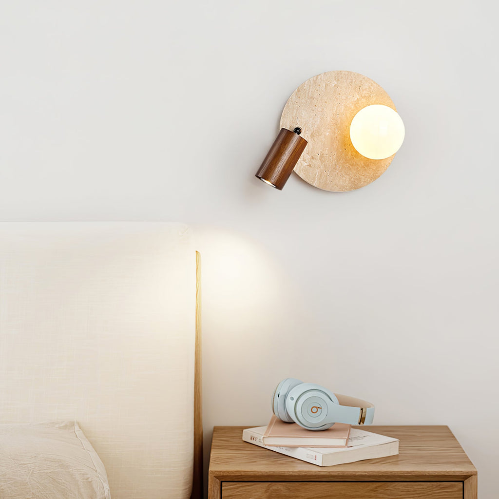 Applique murale moderne Cain en Noyer et travertin jaune