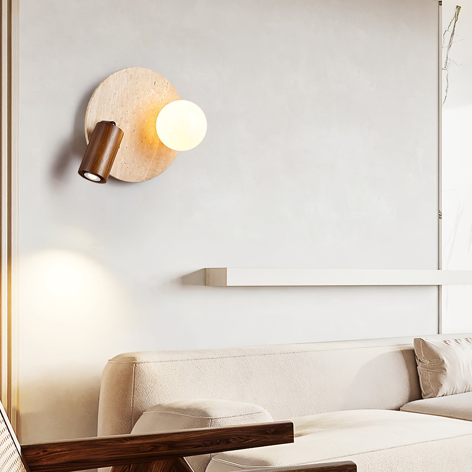 Applique murale moderne Cain en Noyer et travertin jaune