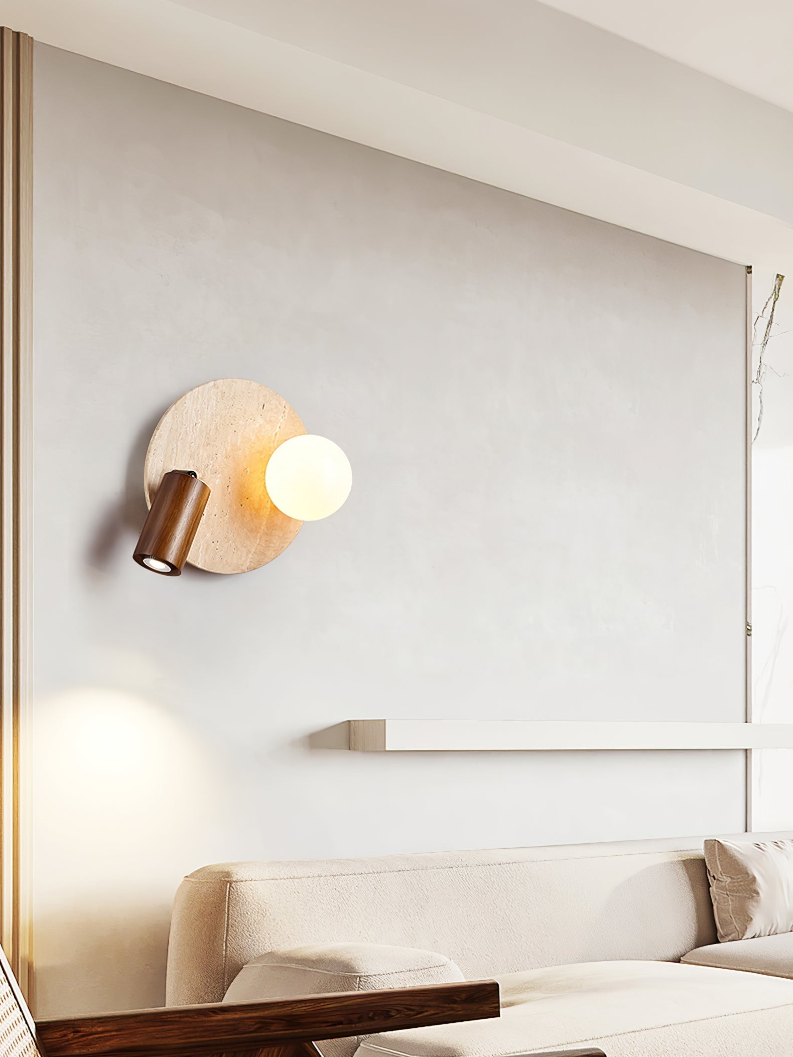 Applique murale moderne Cain en Bois et travertin jaune