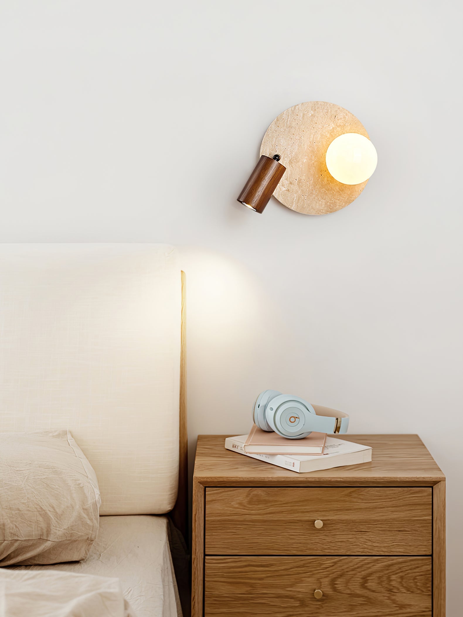 Applique murale moderne Cain en Bois et travertin jaune