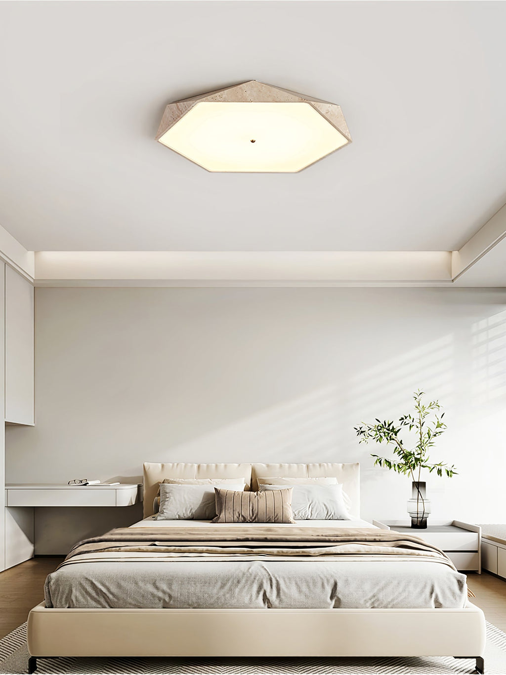 Plafonnier moderne Leith en pierre Travertin jaune et blanc