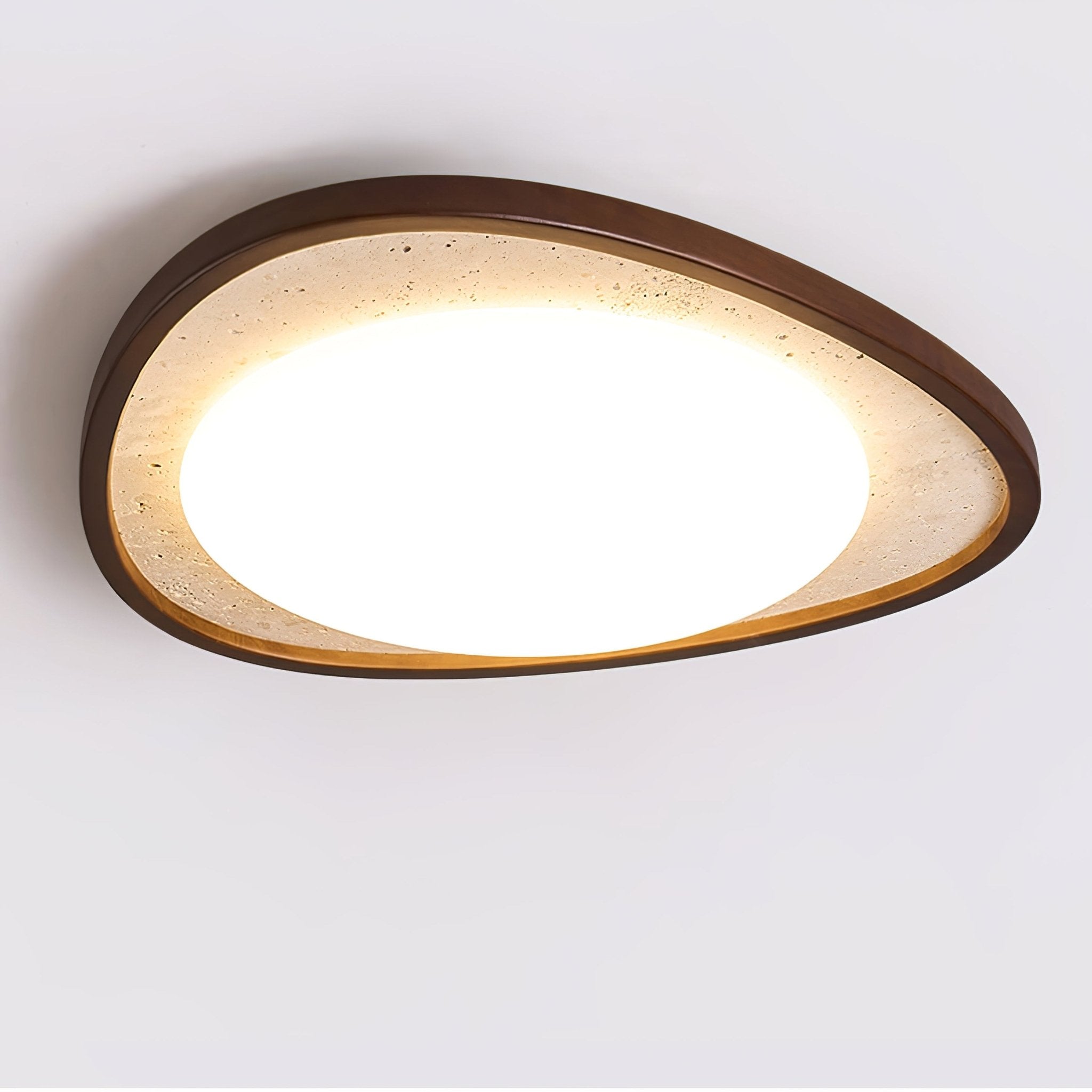 Plafonnier moderne Jep en pierre Travertin jaune et noyer bois