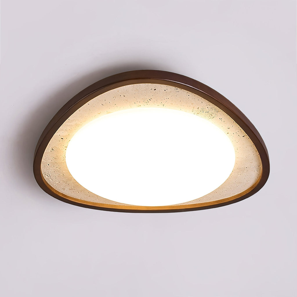 Plafonnier moderne Jep en pierre Travertin jaune et noyer bois