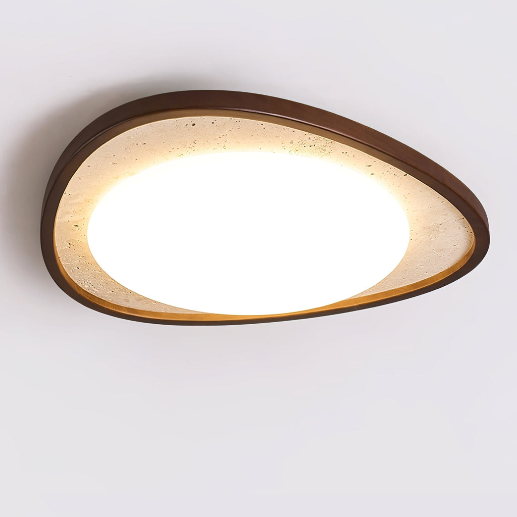 Plafonnier moderne Jep en pierre Travertin jaune et noyer bois