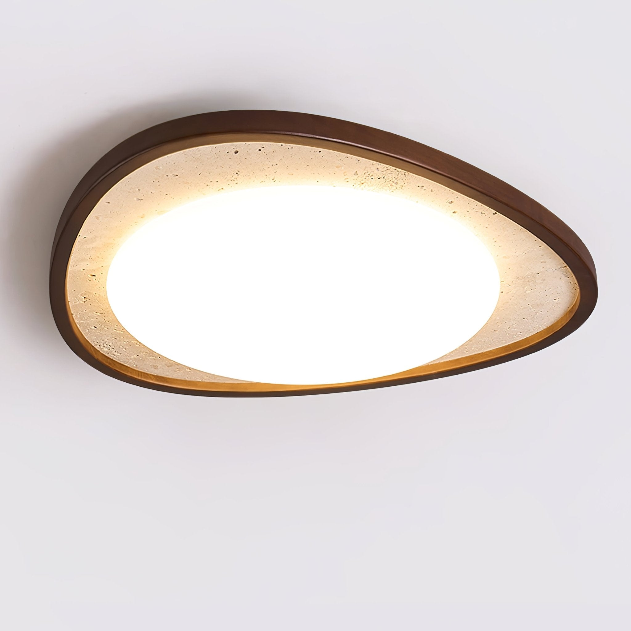 Plafonnier moderne Jep en pierre Travertin jaune et noyer bois