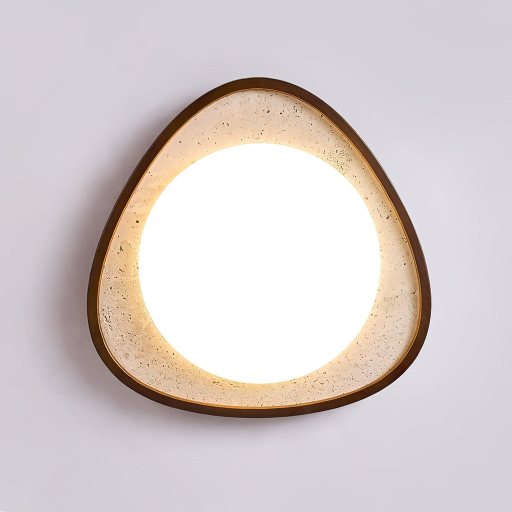 Plafonnier moderne Jep en pierre Travertin jaune et noyer bois