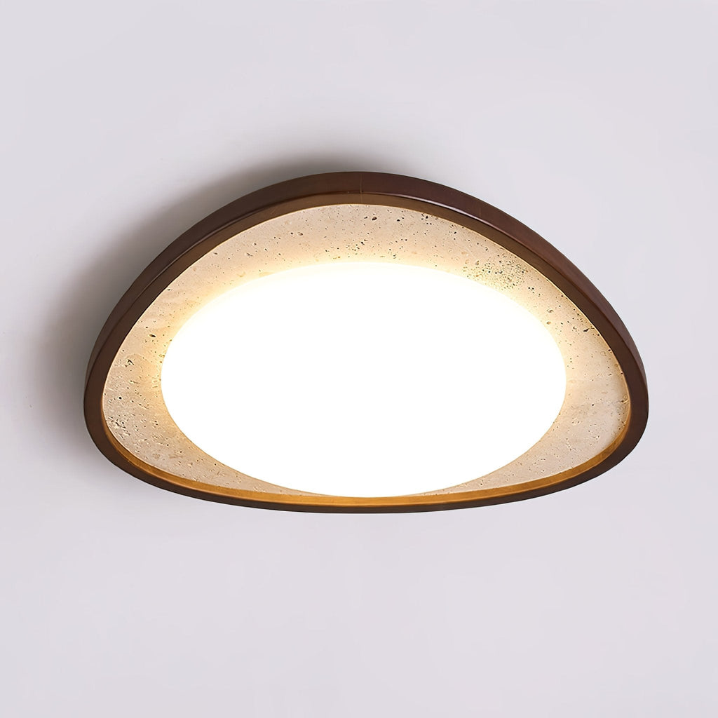 Plafonnier moderne Jep en pierre Travertin jaune et noyer bois