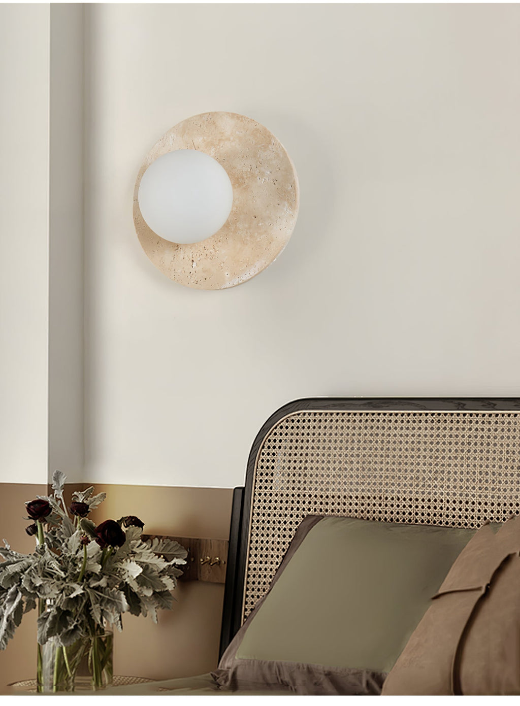 Applique murale moderne Frits en Travertin jaune et blanc