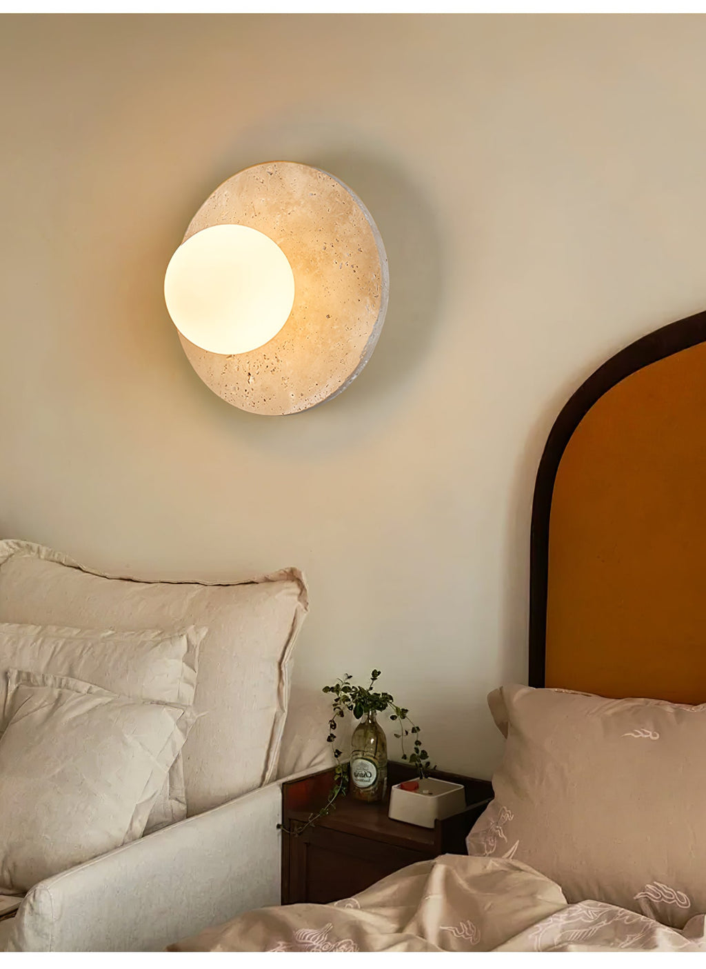 Applique murale moderne Frits en Travertin jaune et blanc