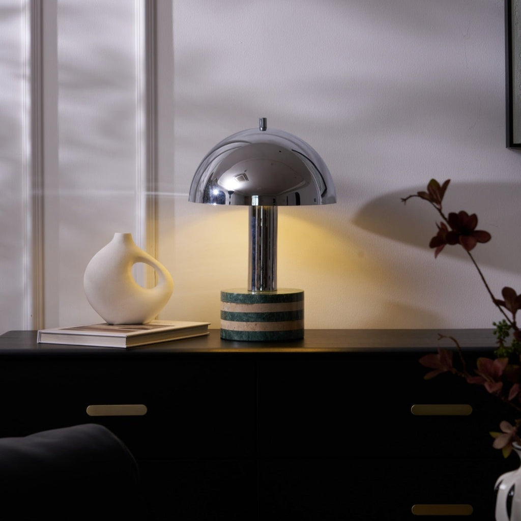 Lampe à poser moderne Agaton en chrome Gris et beige