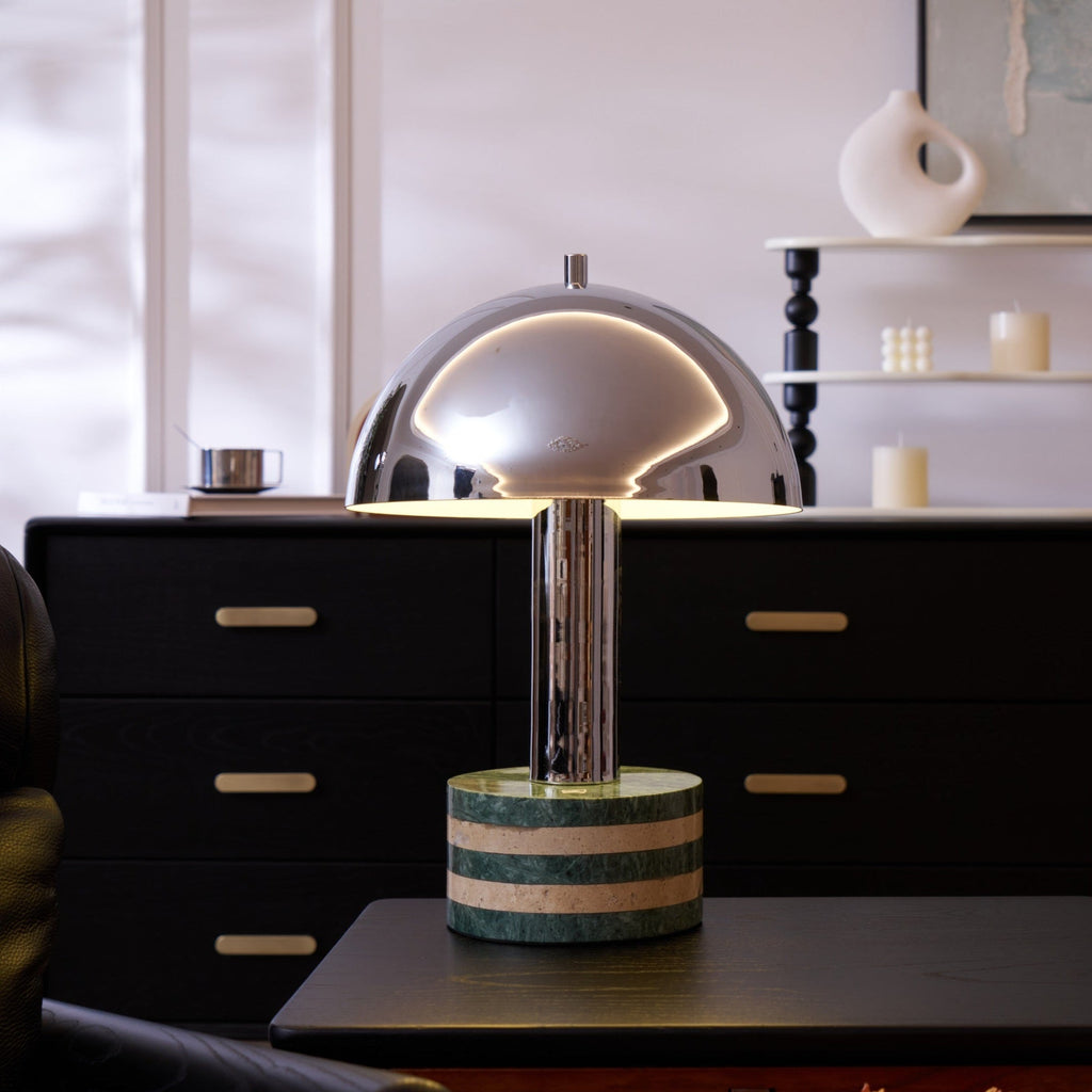 Lampe à poser moderne Agaton en chrome Gris et beige