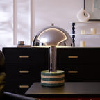 Lampe à poser moderne Agaton en chrome Gris et beige