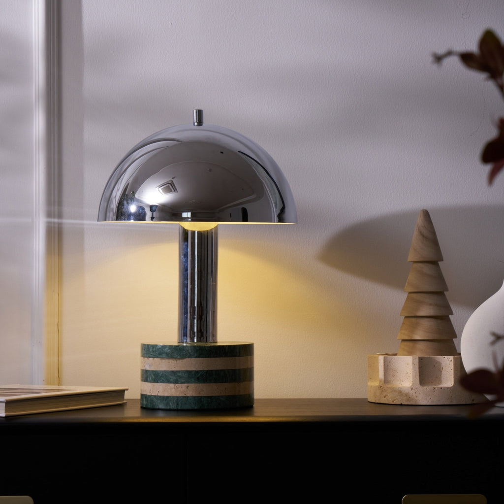 Lampe à poser moderne Agaton en chrome Gris et beige
