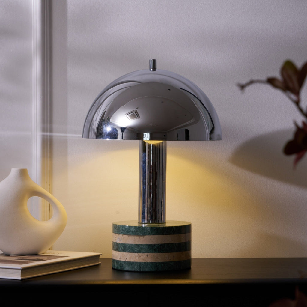 Lampe à poser moderne Agaton en chrome Gris et beige