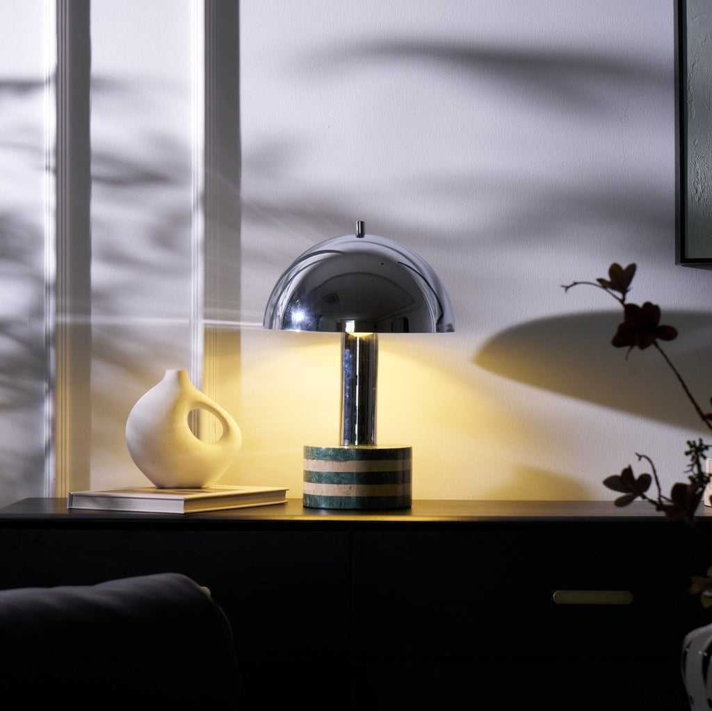 Lampe à poser moderne Agaton en chrome Gris et beige