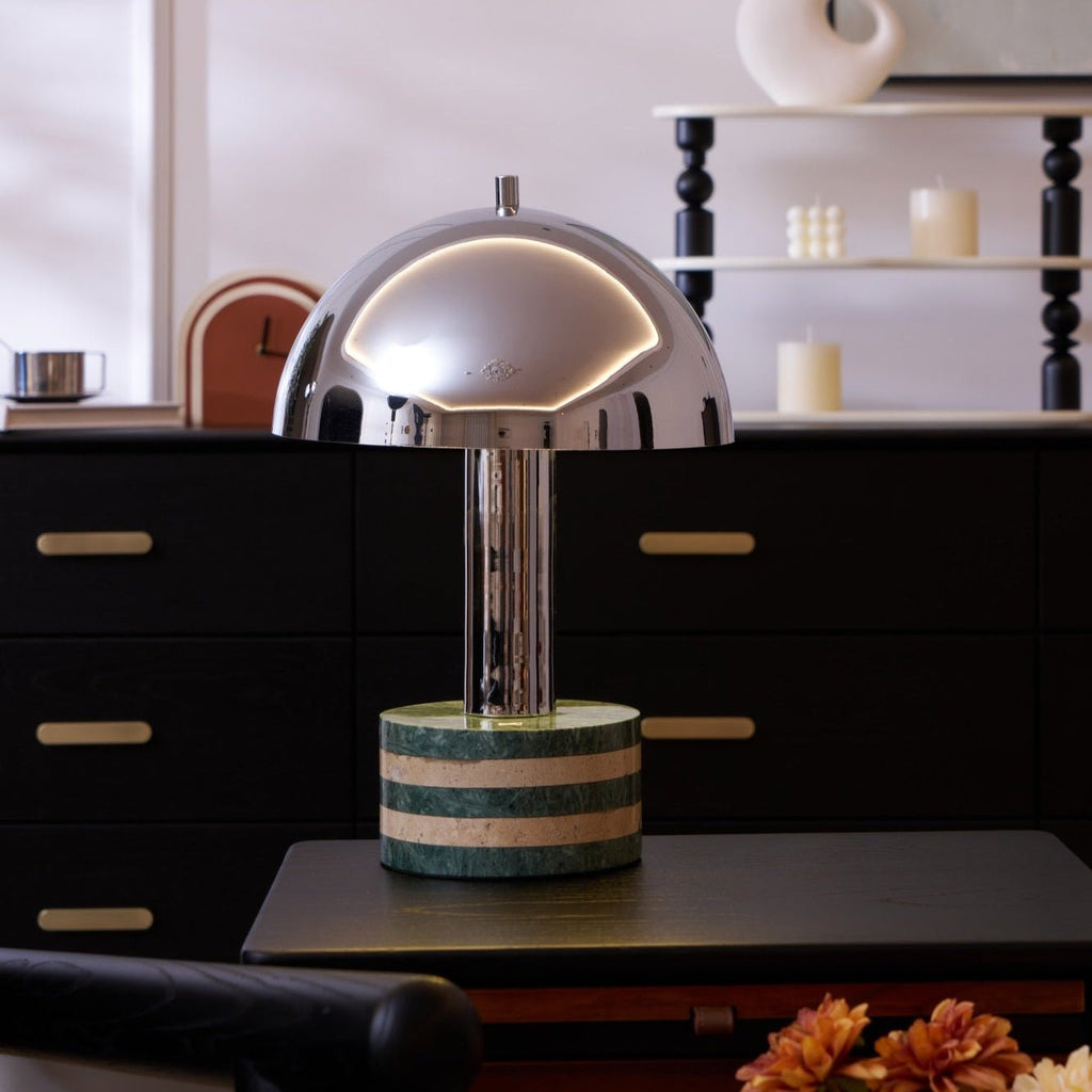 Lampe à poser moderne Agaton en chrome Gris et beige