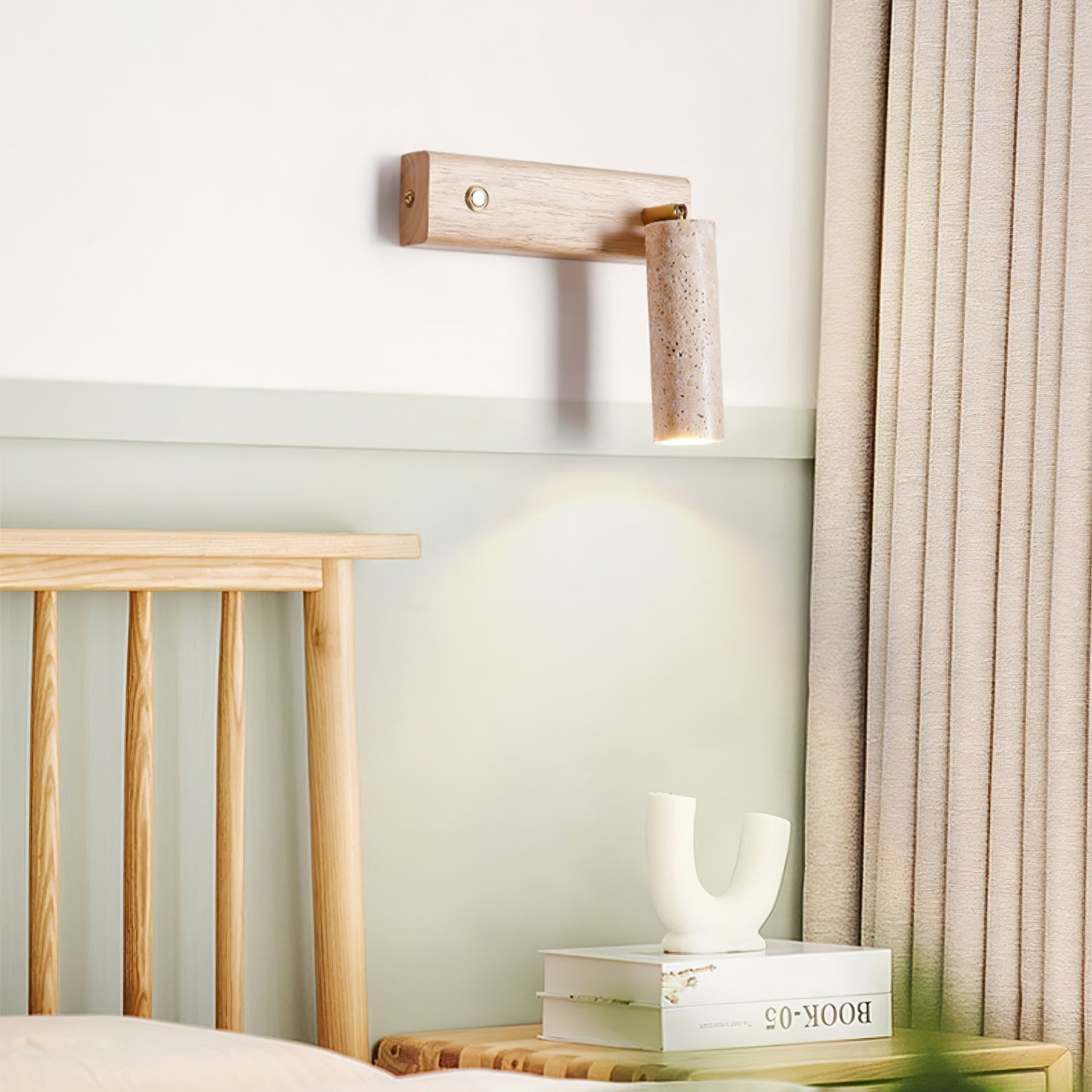 Applique murale moderne Booker en Bois et travertin jaune