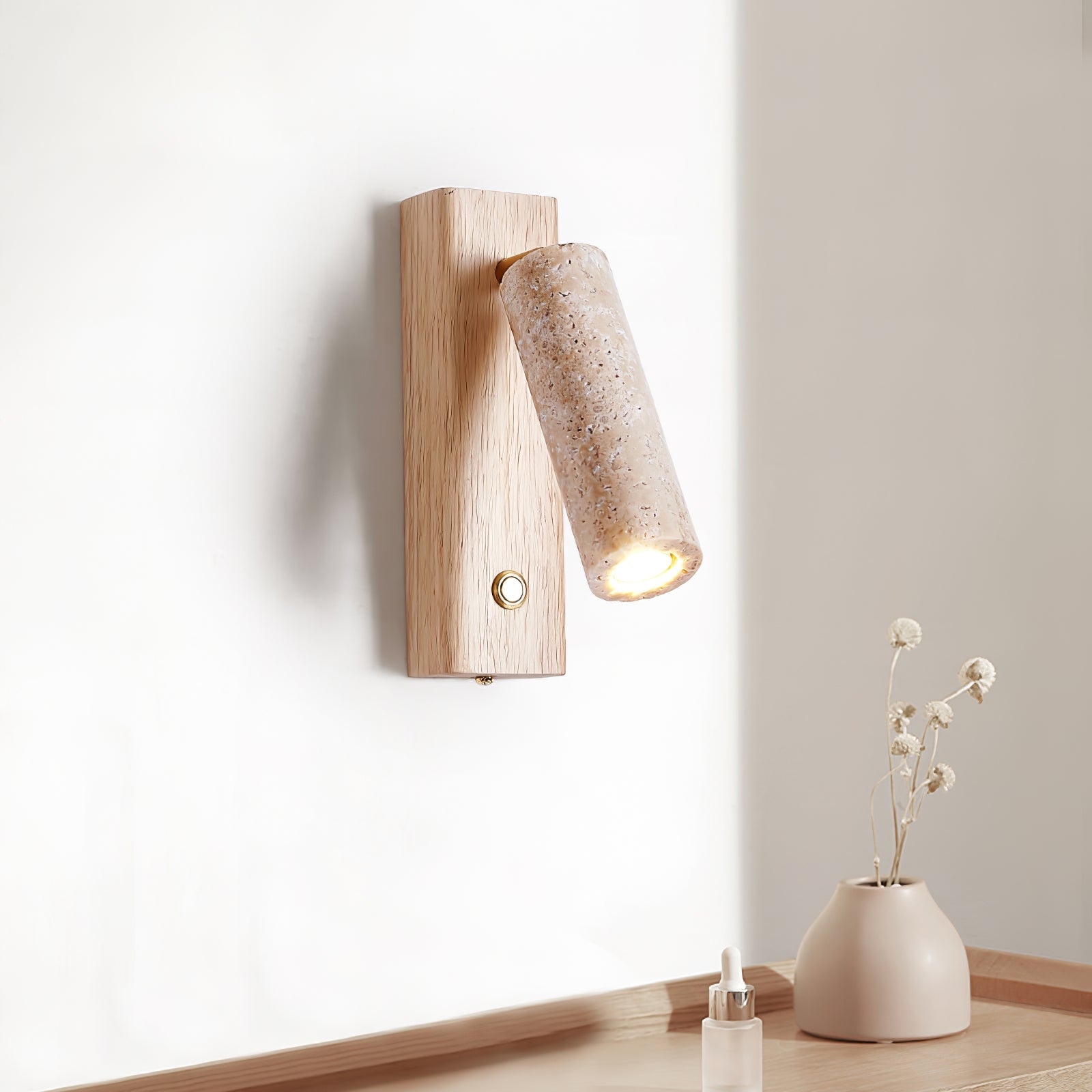 Applique murale moderne Booker en Bois et travertin jaune