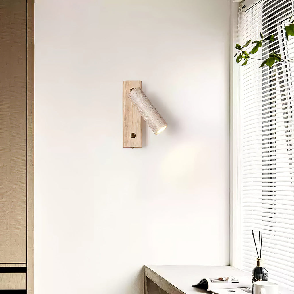 Applique murale moderne Booker en Noyer bois et travertin jaune