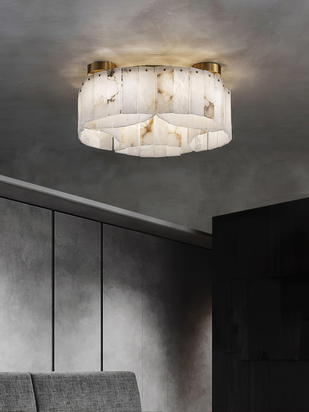 Plafonnier moderne Celyn en Albâtre Laiton et blanc