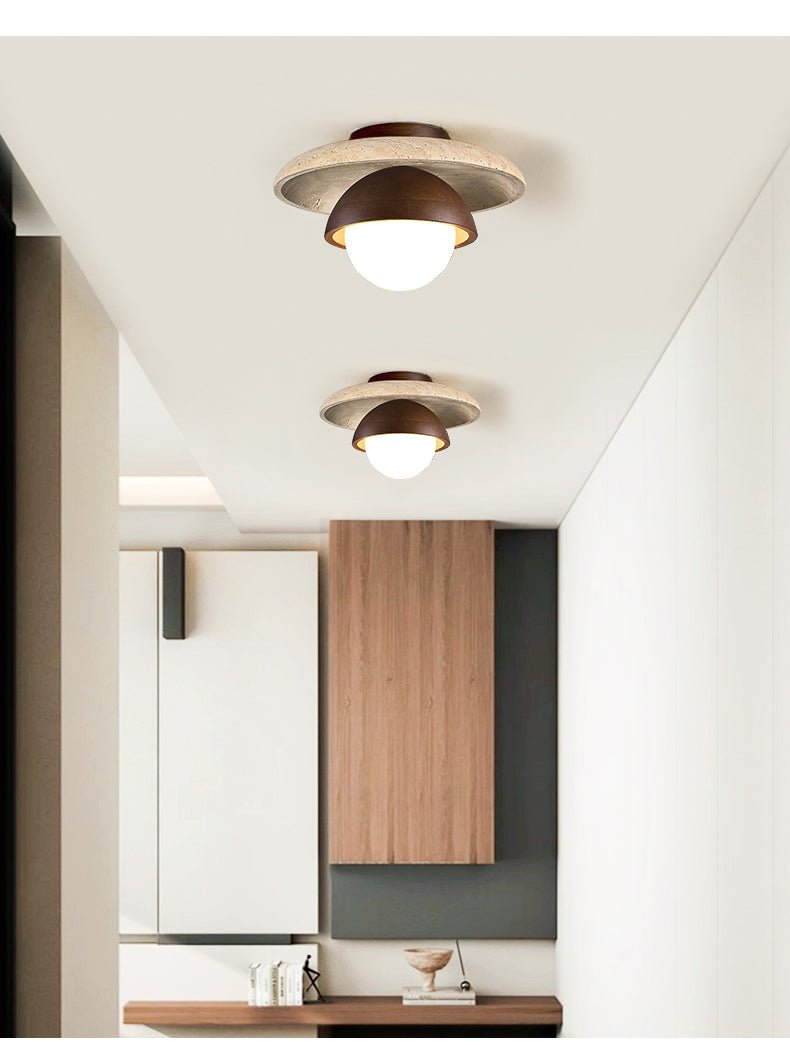 Plafonnier moderne Dov en Foncé noyer et noir travertin