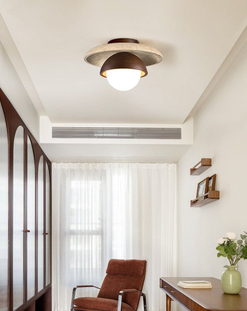 Plafonnier moderne Dov en Foncé noyer et noir travertin