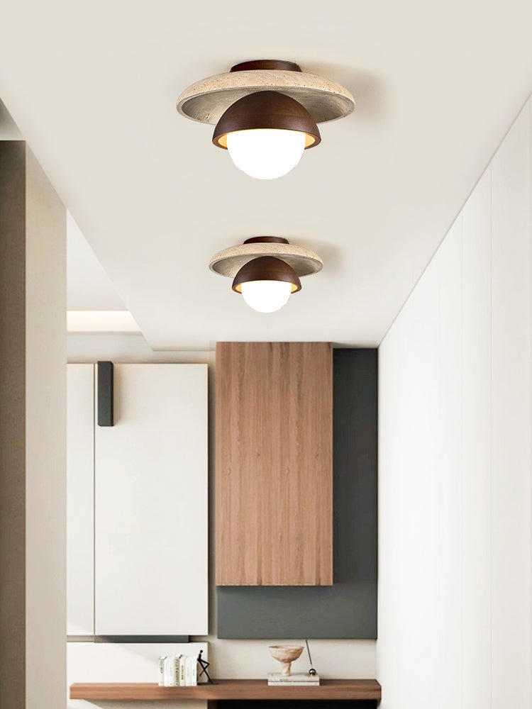 Plafonnier moderne Dov en Foncé noyer et noir travertin