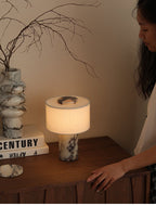 Lampe à poser moderne Rafael en pierre, Travertin Bulgari