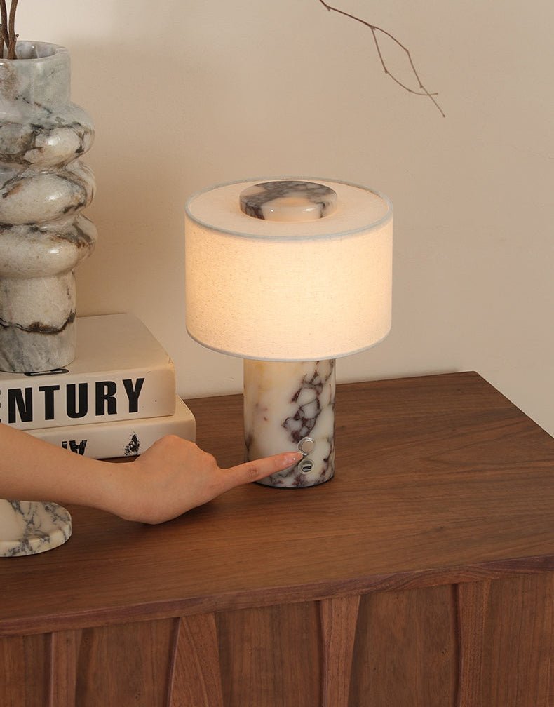 Lampe à poser moderne Rafael en pierre, Travertin Bulgari